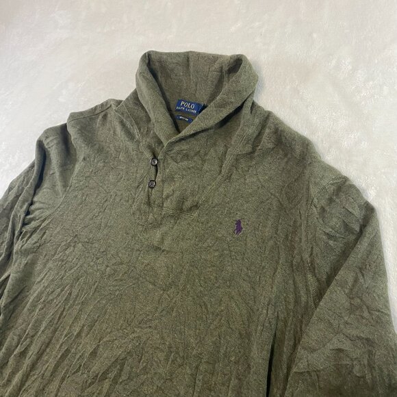 Polo Ralph Lauren Estate Rib Cowl Neck Button Cardigan Brown Sweater Mens XL - Picture 2 of 10